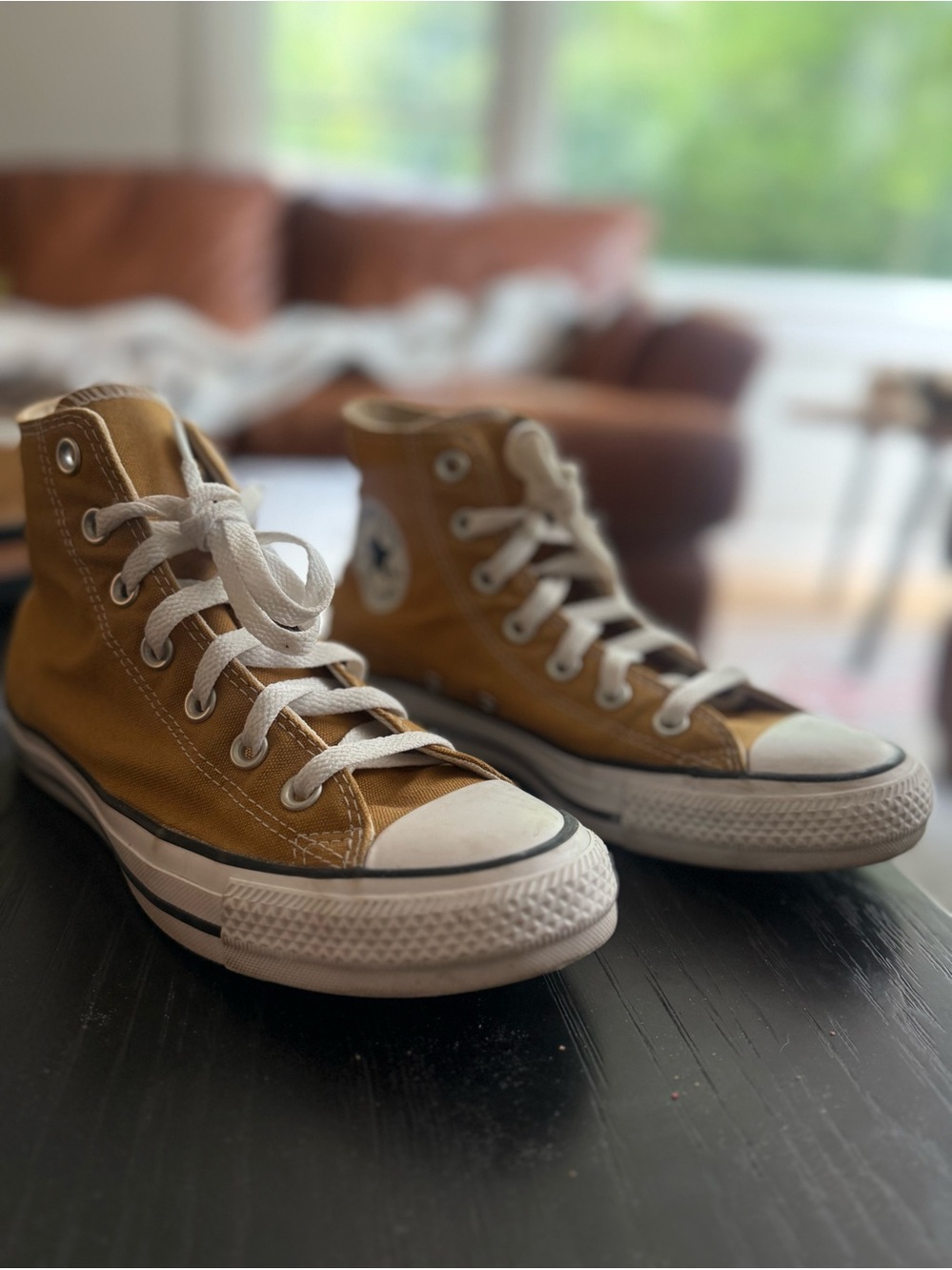Converse High-Top All-Stars in Mustard Yellow and White